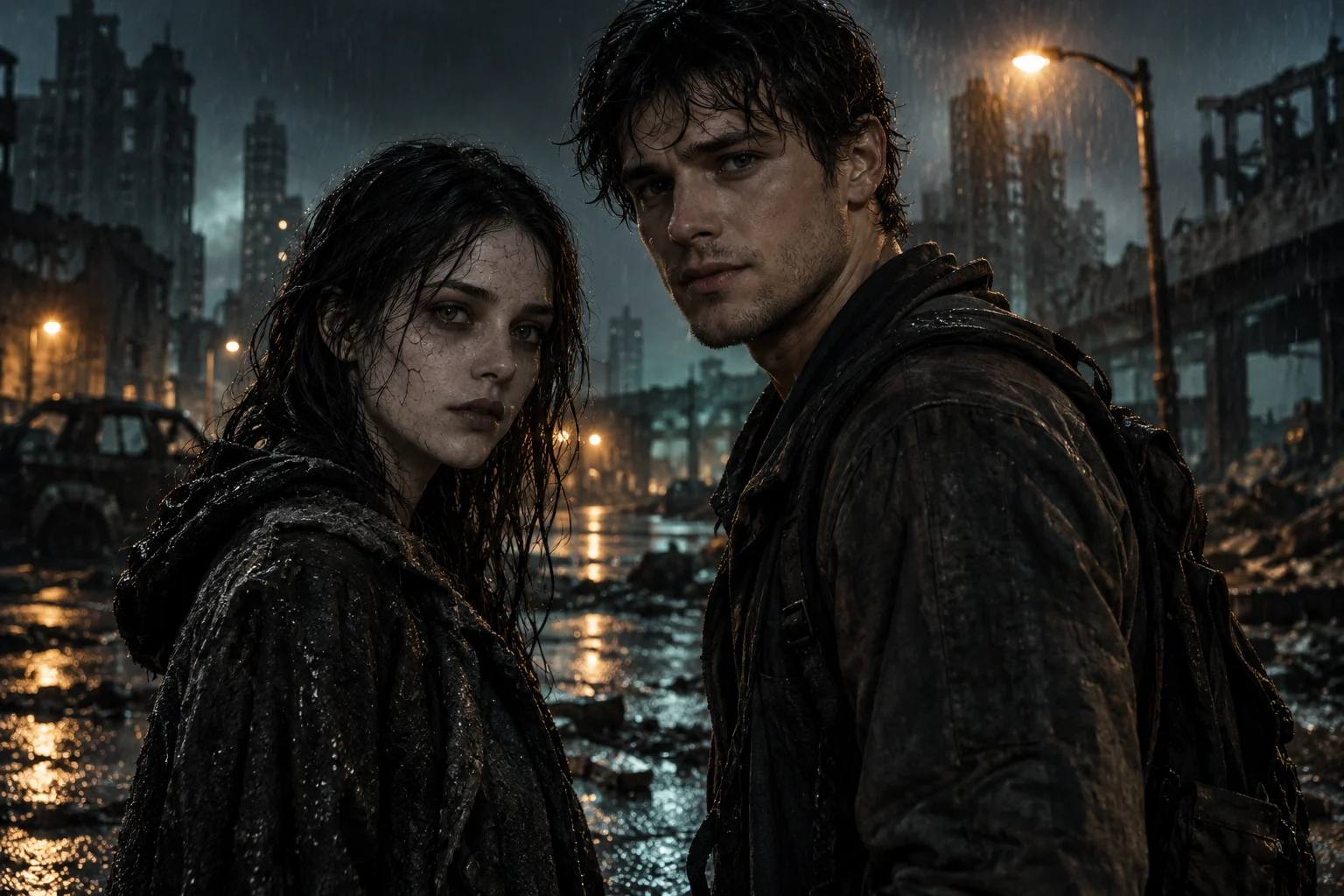 Concept portrait pair showing distinct zombie and human roles